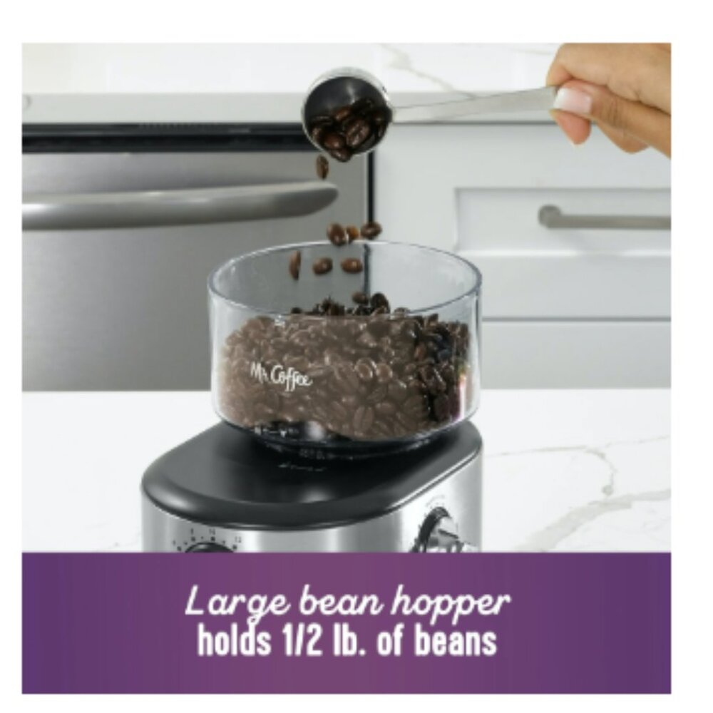 Mr. Coffee Cafe Grind 18 Cup Automatic Burr Grinder, Stainless Steel NIB - Picture 3 of 8